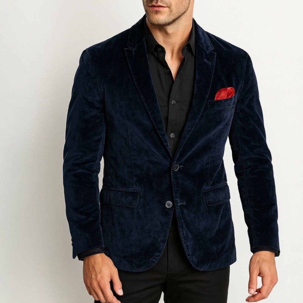 Old Navy Blazer Mens M Tall Navy Blue‎ Velvet Dress Formal Evening Jacket NYE